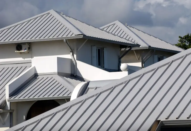 A Close-up View of a Grey House Highlighting Metal Roofing in St. Augustine, Florida
