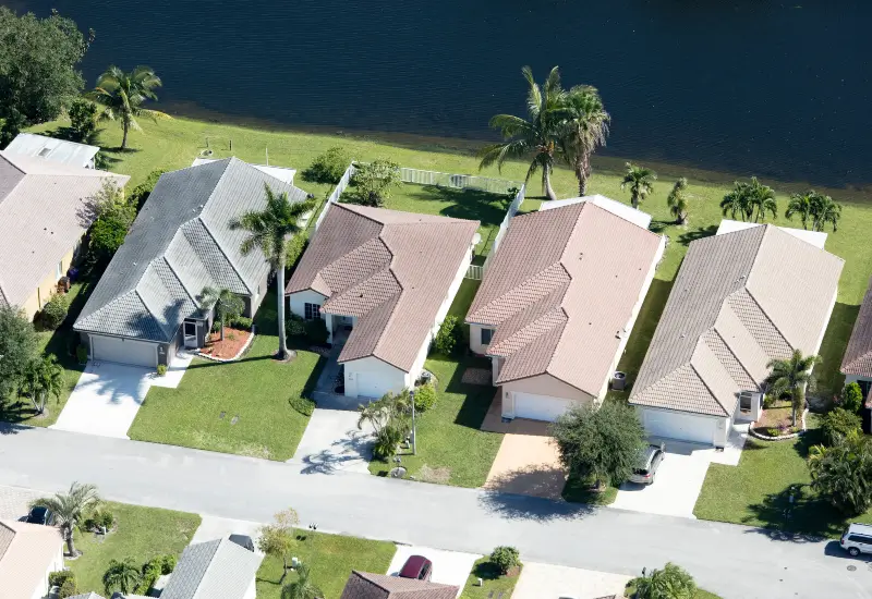 An Aerial View of Houses Highlighting Different Roof Types in St. Augustine, Florida
